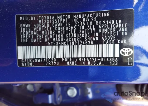 2022 Toyota Corolla Se/Night Shade from USA, damaged, VIN 5YFS4MCE4NP124636